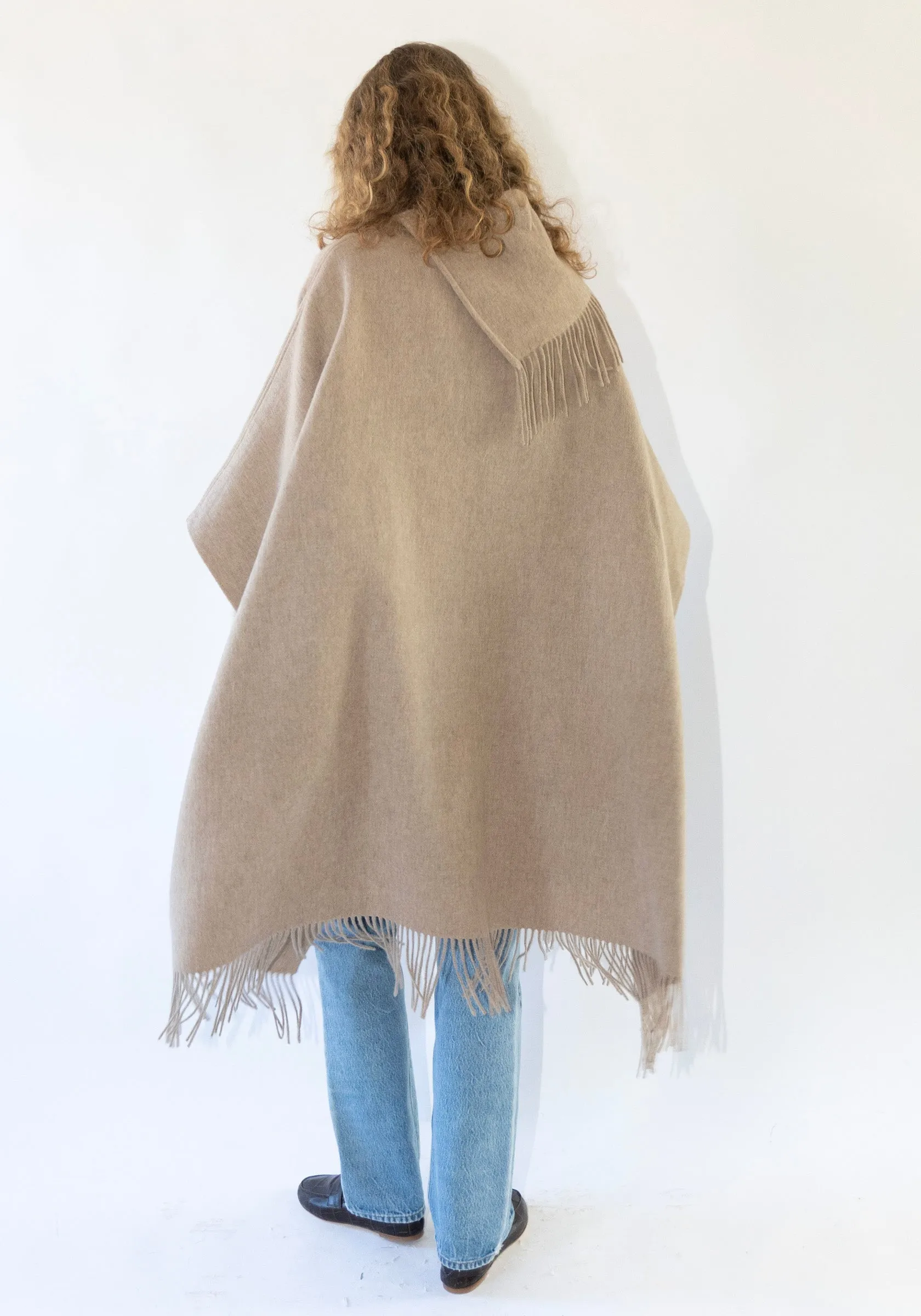 Long Turtlo Fringe Poncho in Grey/Brown Milange