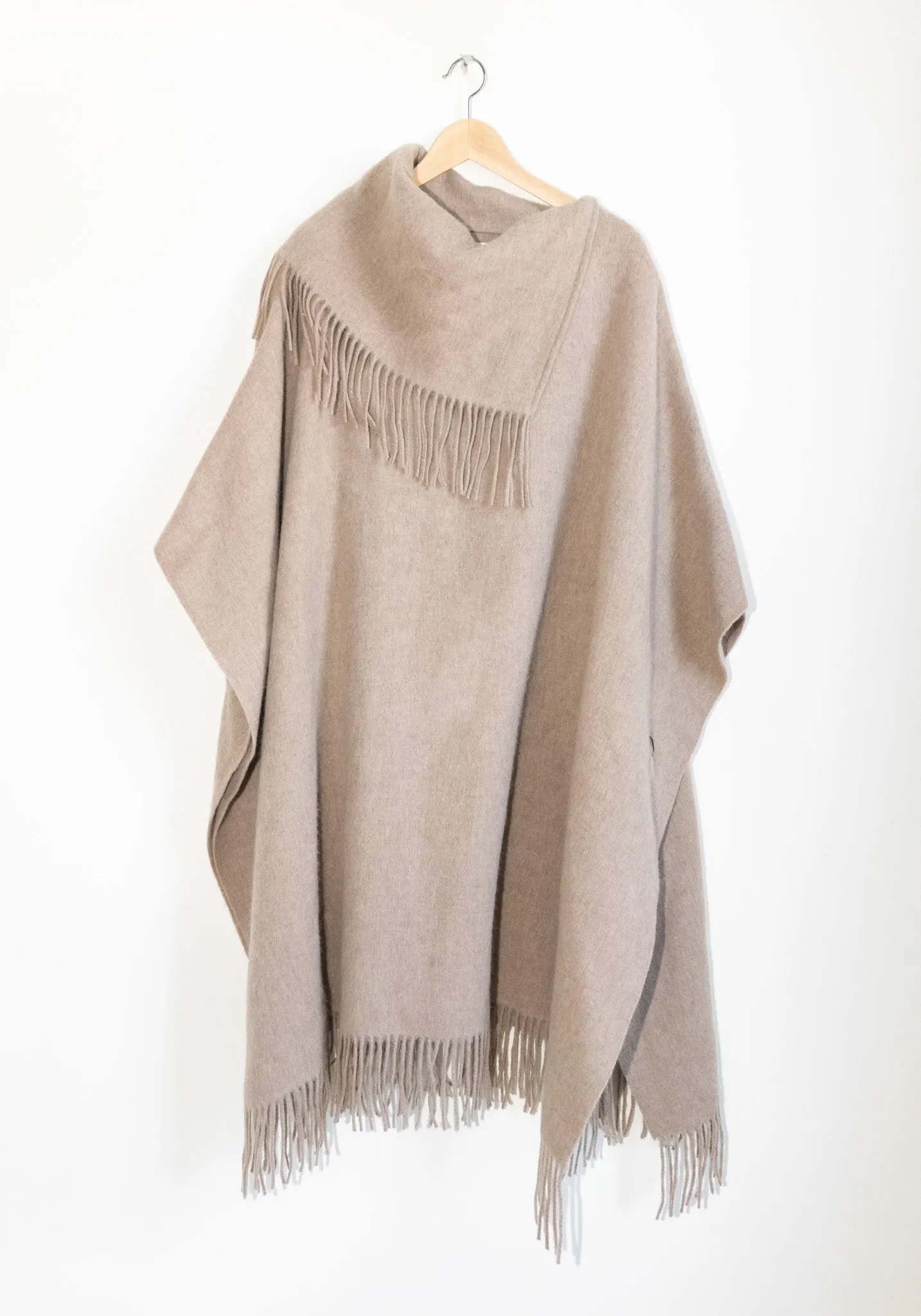 Long Turtlo Fringe Poncho in Grey/Brown Milange