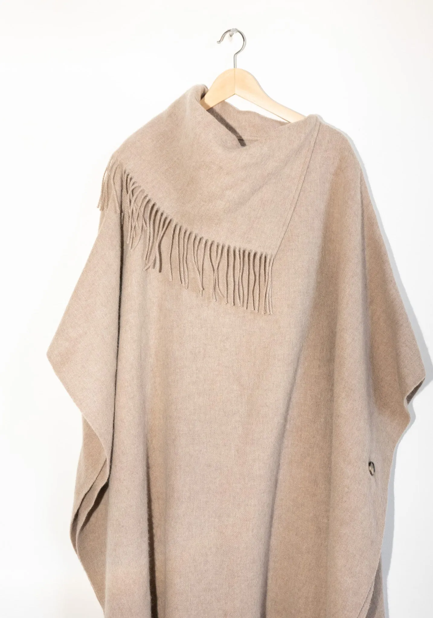 Long Turtlo Fringe Poncho in Grey/Brown Milange