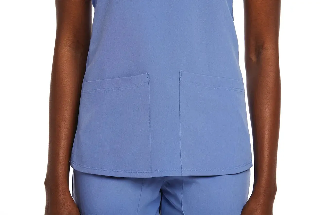 Maevn Knit Panel Mock Wrap Scrub Top