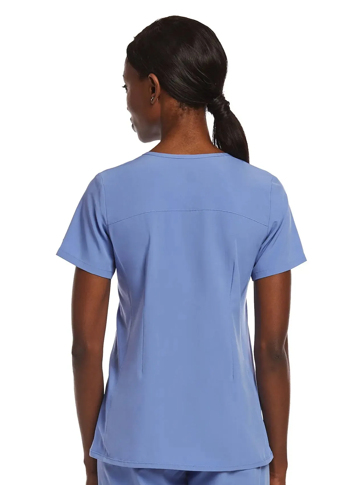 Maevn Knit Panel Mock Wrap Scrub Top