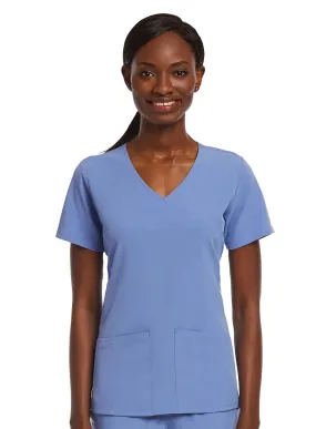 Maevn Knit Panel Mock Wrap Scrub Top