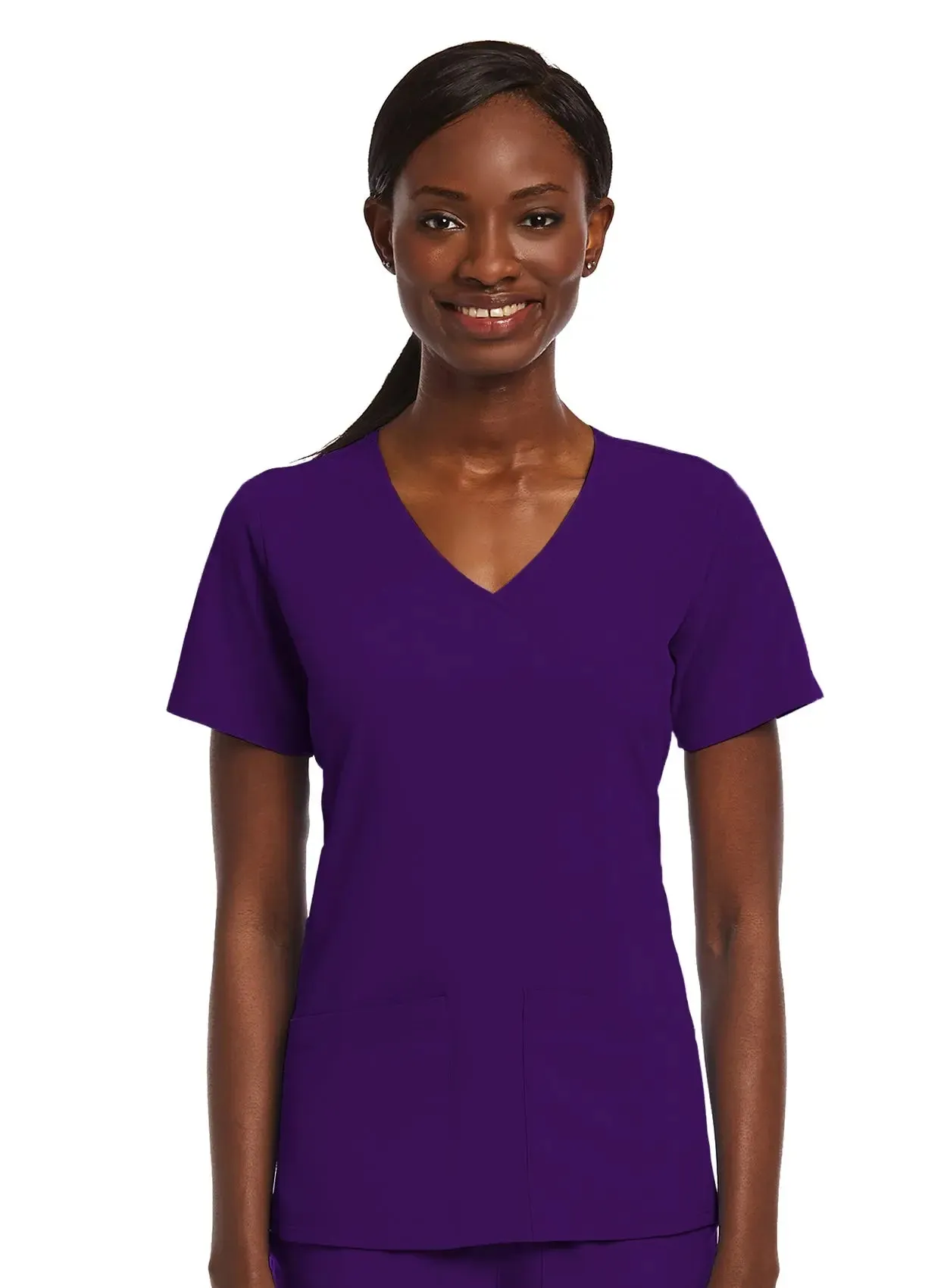 Maevn Knit Panel Mock Wrap Scrub Top
