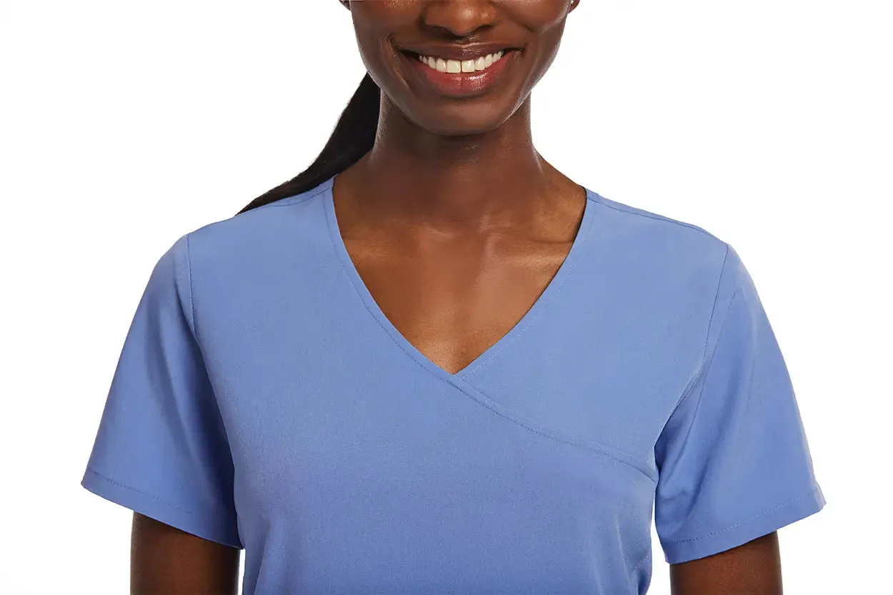 Maevn Knit Panel Mock Wrap Scrub Top