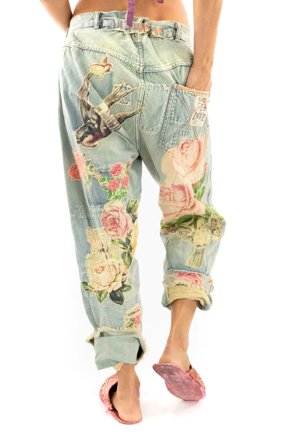 MAGNOLIA PEARL PANTS 316 Bird Applique Miner Denim