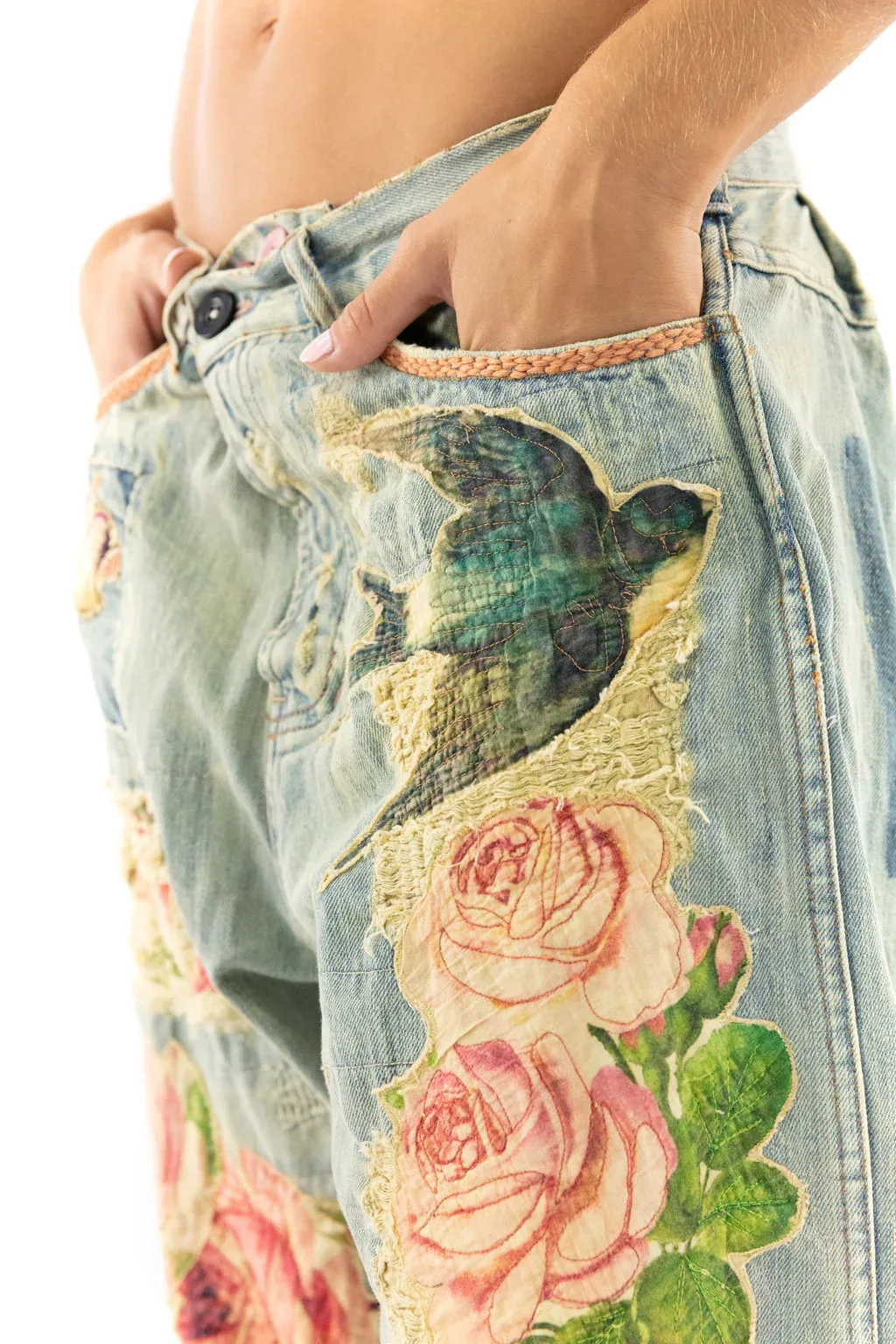 MAGNOLIA PEARL PANTS 316 Bird Applique Miner Denim