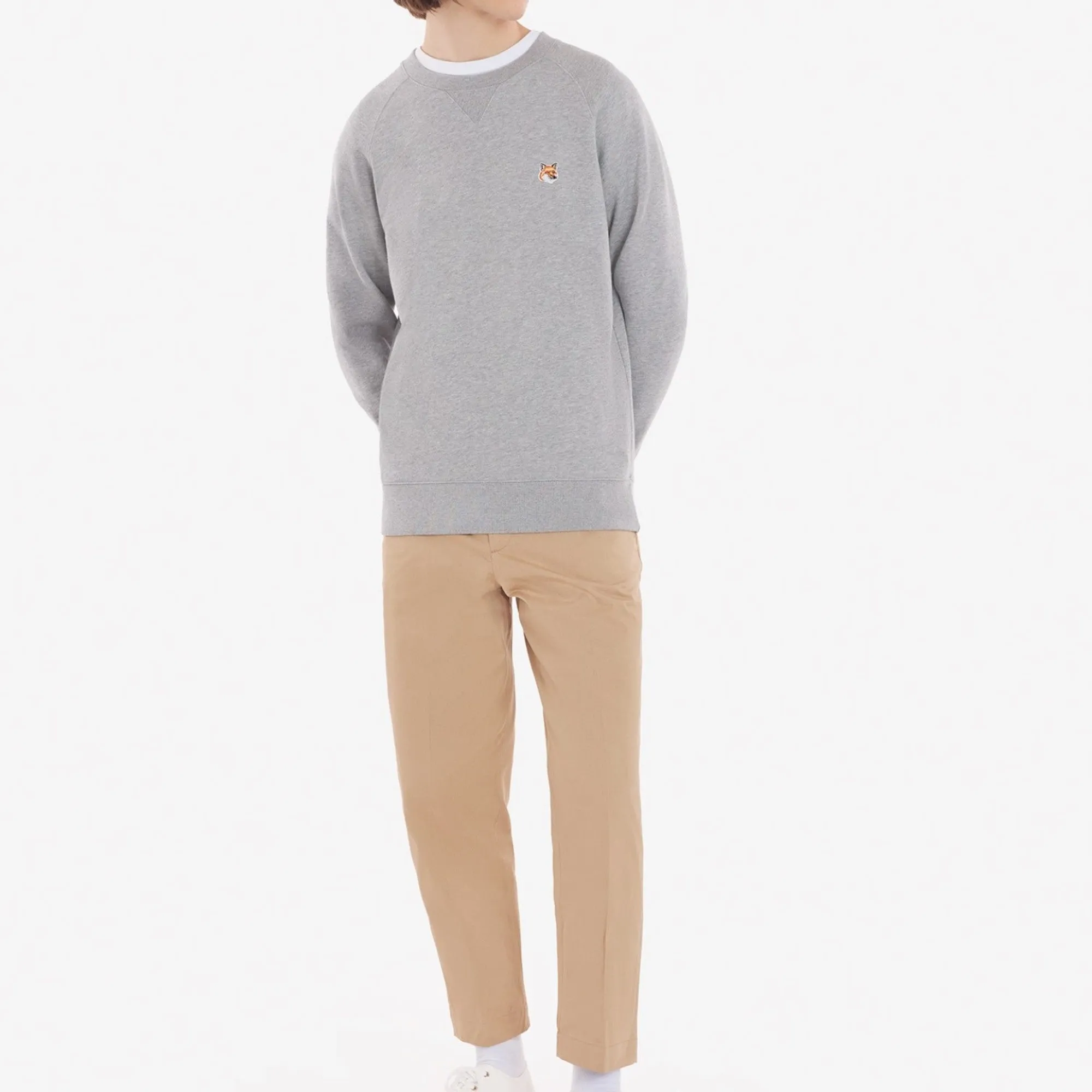 Men Fox Head Patch Classic Sweatshirt - Grey Melange