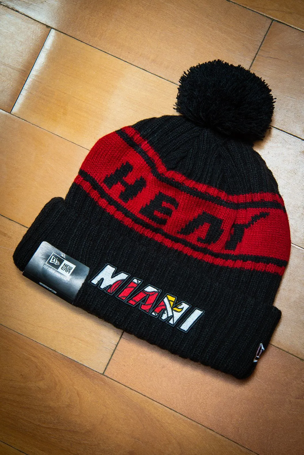 Miami Heat 75th Flame Red Black Cuffed Knit Sport Beanie Hat with Pom