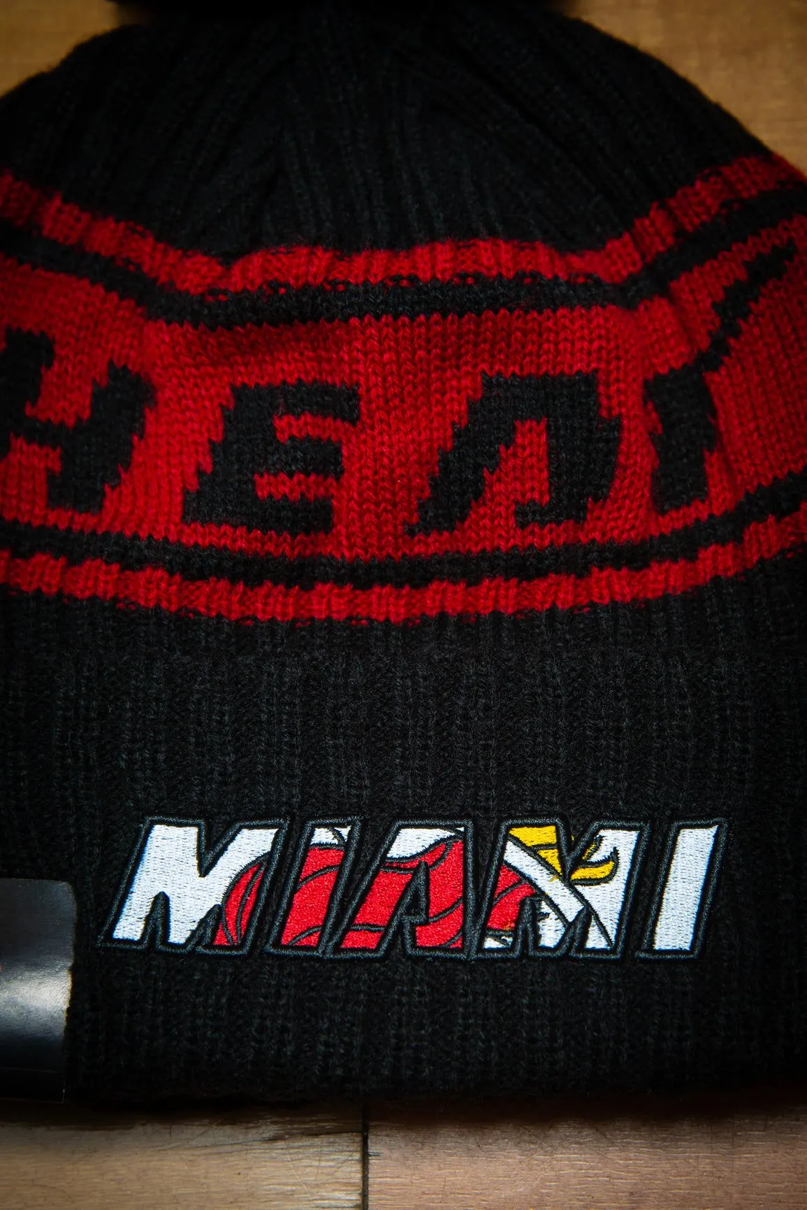 Miami Heat 75th Flame Red Black Cuffed Knit Sport Beanie Hat with Pom