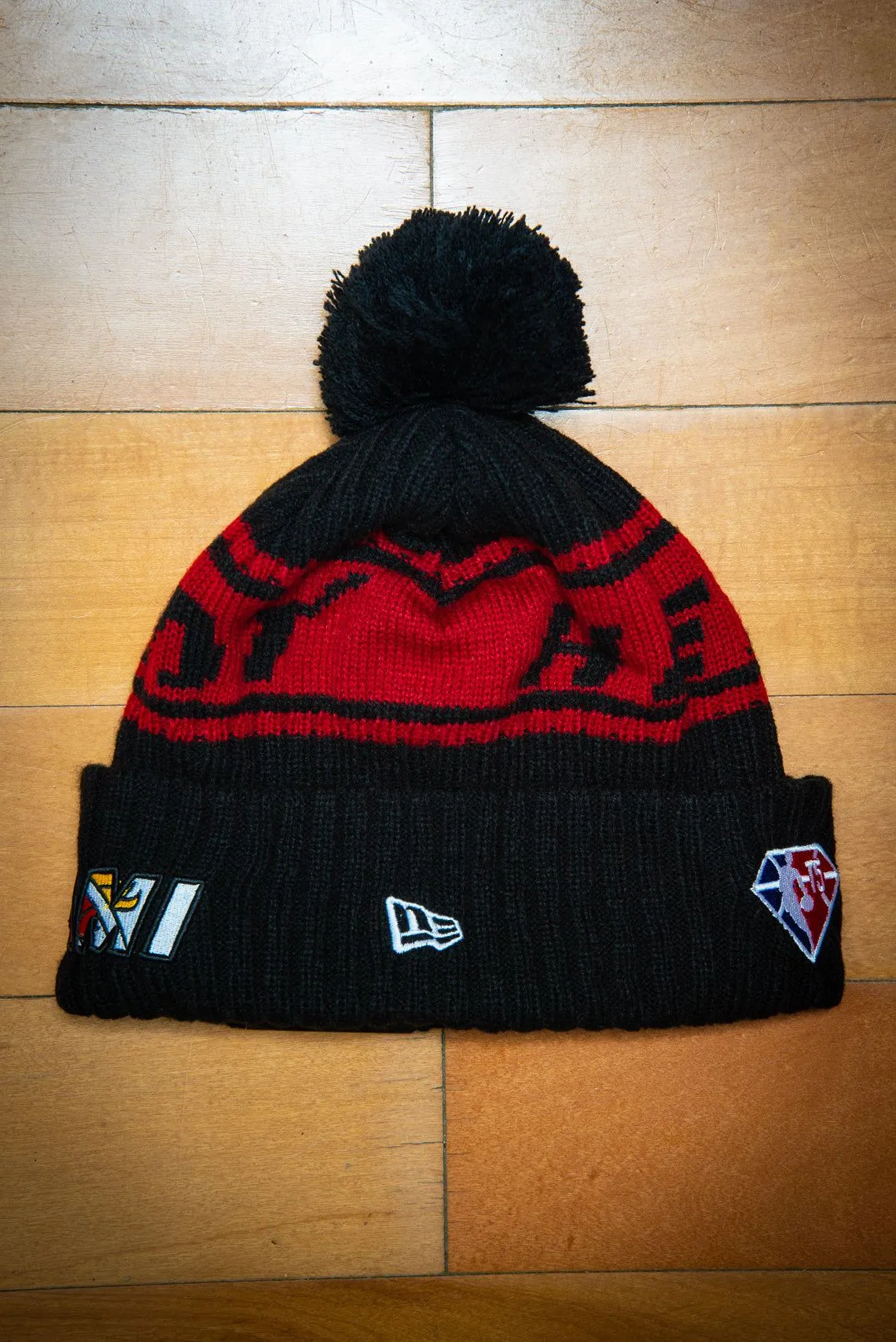 Miami Heat 75th Flame Red Black Cuffed Knit Sport Beanie Hat with Pom