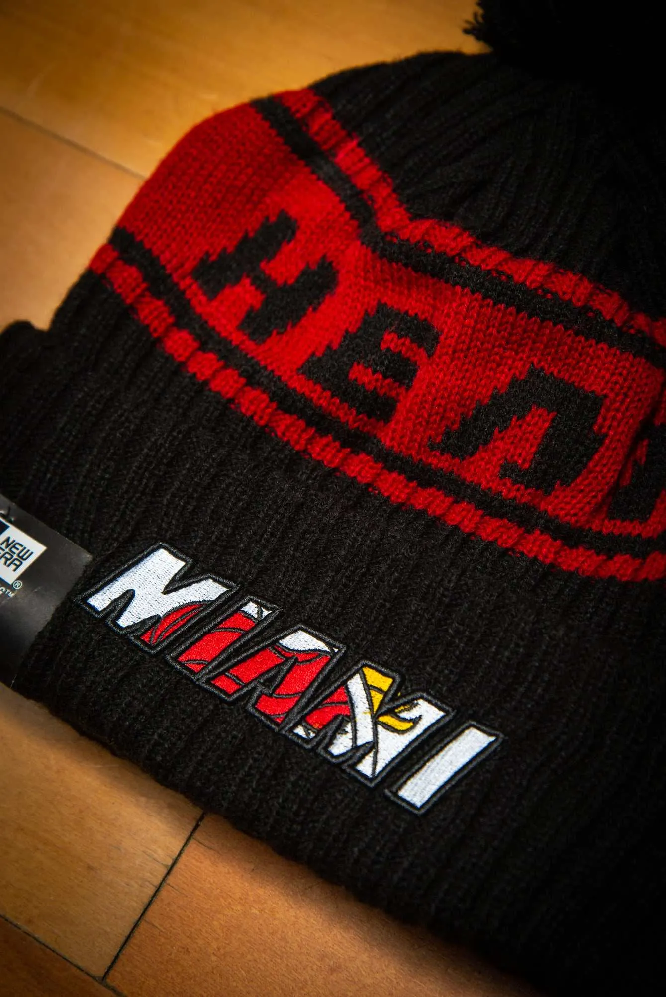Miami Heat 75th Flame Red Black Cuffed Knit Sport Beanie Hat with Pom