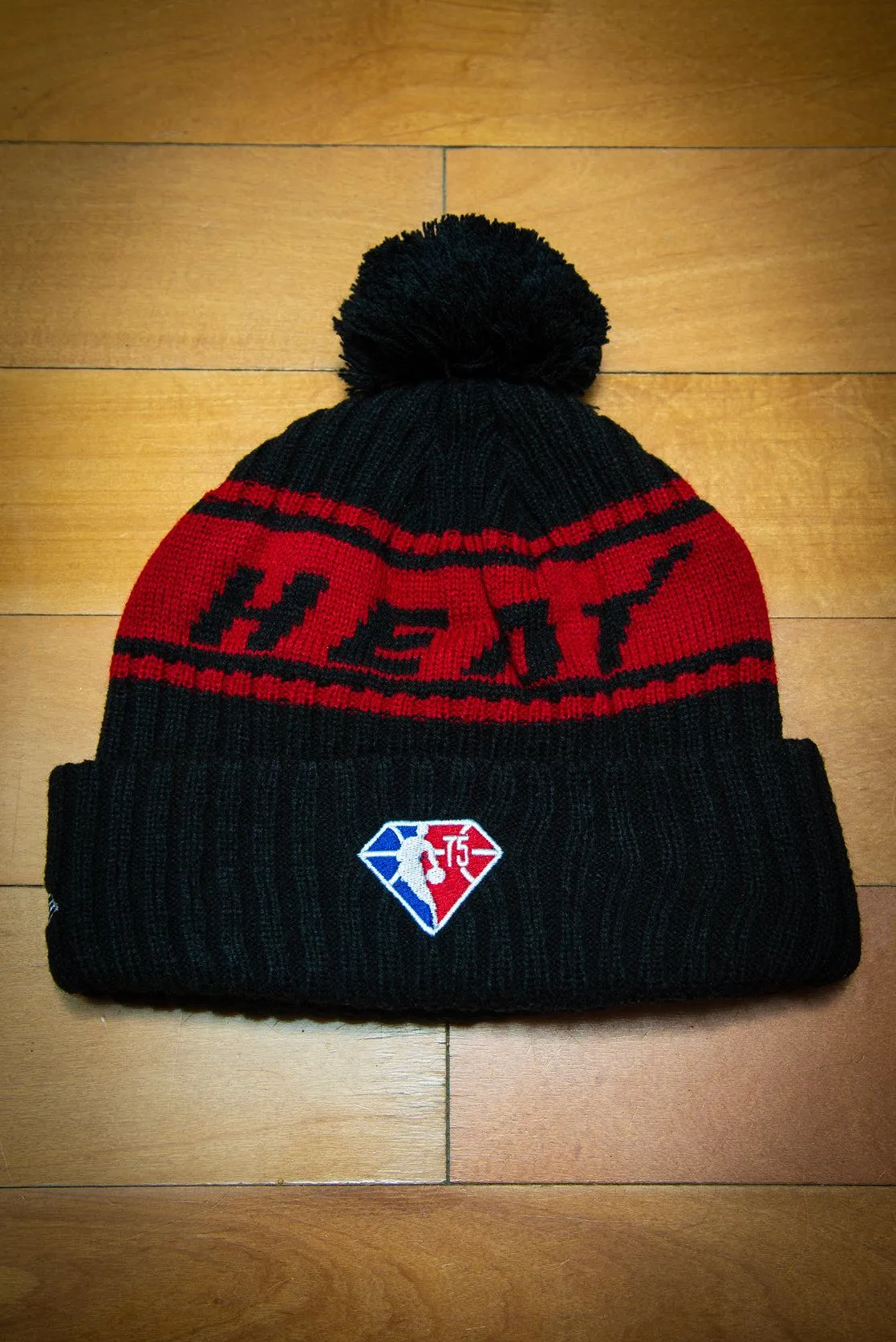 Miami Heat 75th Flame Red Black Cuffed Knit Sport Beanie Hat with Pom