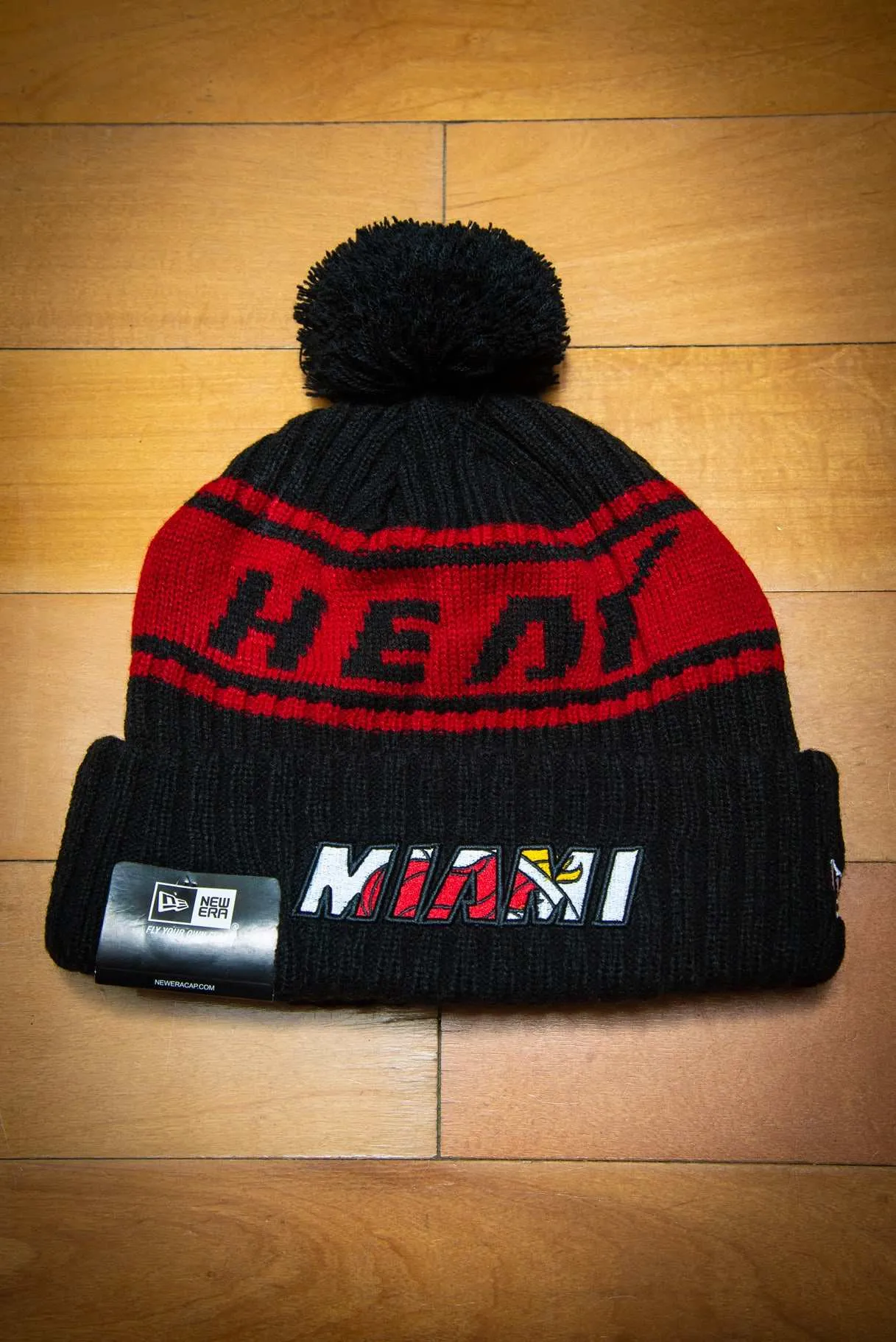 Miami Heat 75th Flame Red Black Cuffed Knit Sport Beanie Hat with Pom