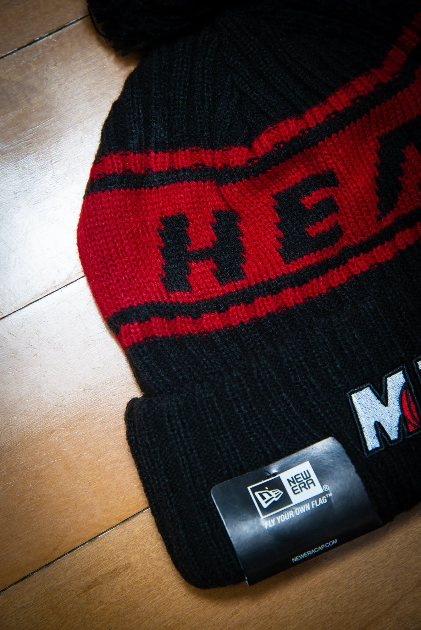 Miami Heat 75th Flame Red Black Cuffed Knit Sport Beanie Hat with Pom