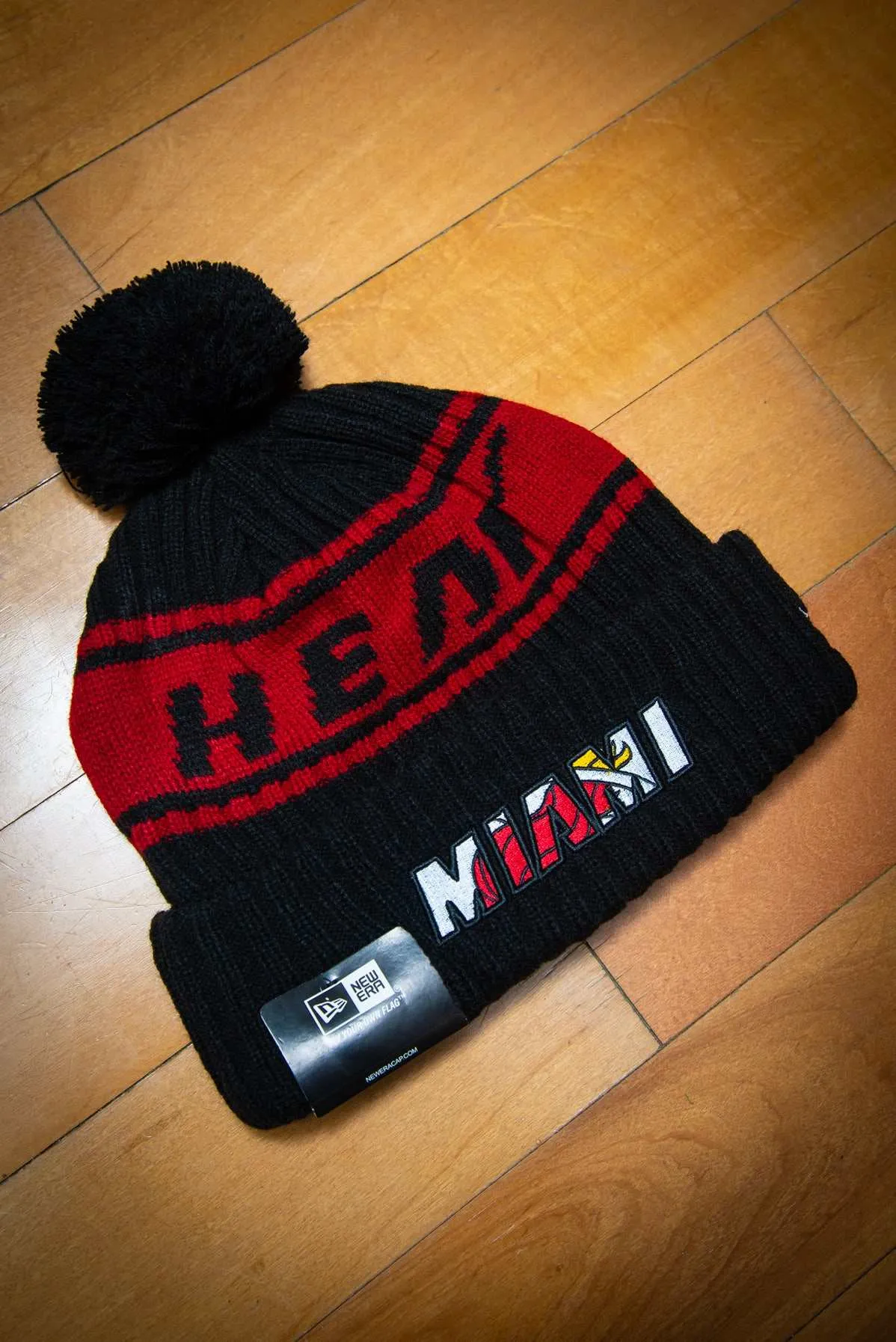 Miami Heat 75th Flame Red Black Cuffed Knit Sport Beanie Hat with Pom