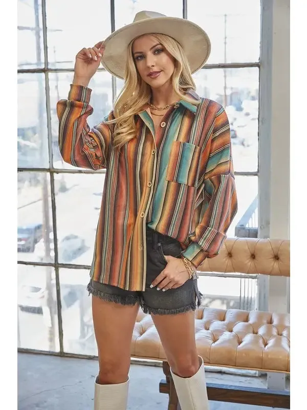 Monica Striped Suede Button Down Shacket