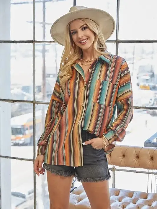 Monica Striped Suede Button Down Shacket