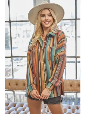 Monica Striped Suede Button Down Shacket
