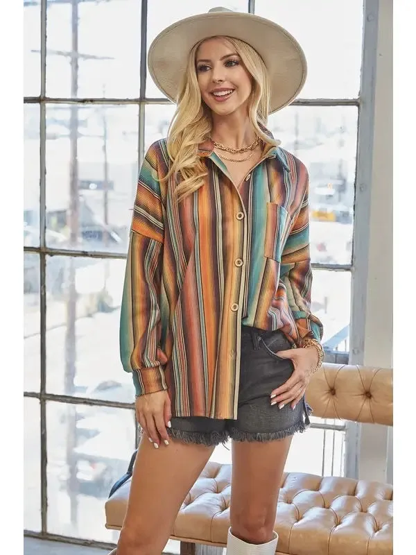 Monica Striped Suede Button Down Shacket