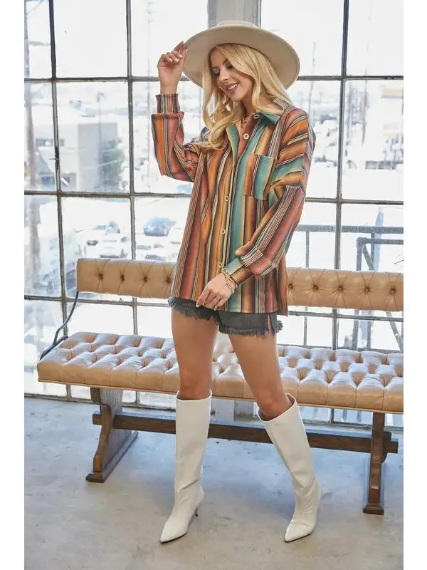 Monica Striped Suede Button Down Shacket