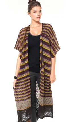 Muted Stripe Sweater Open Knit Duster