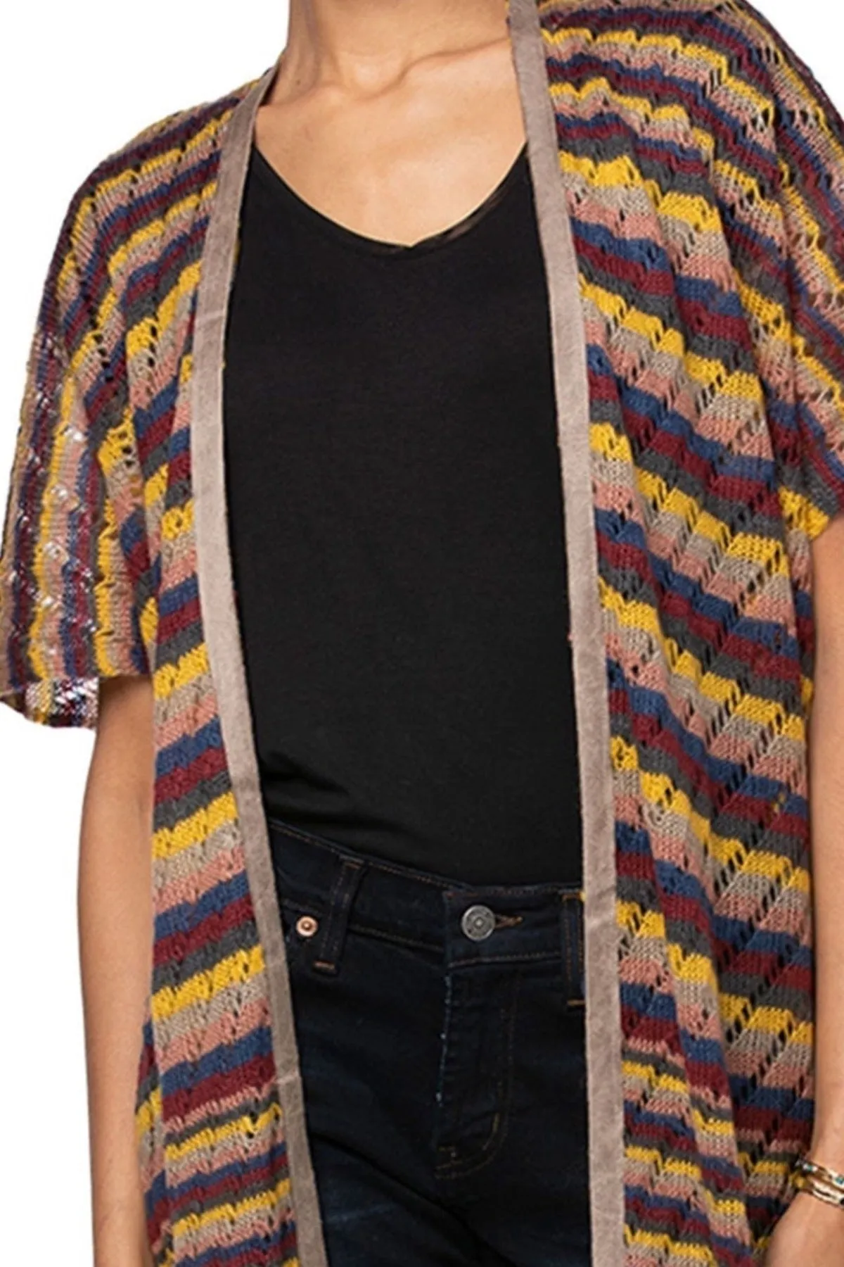 Muted Stripe Sweater Open Knit Duster