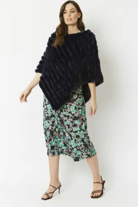 Navy Faux Fur Poncho