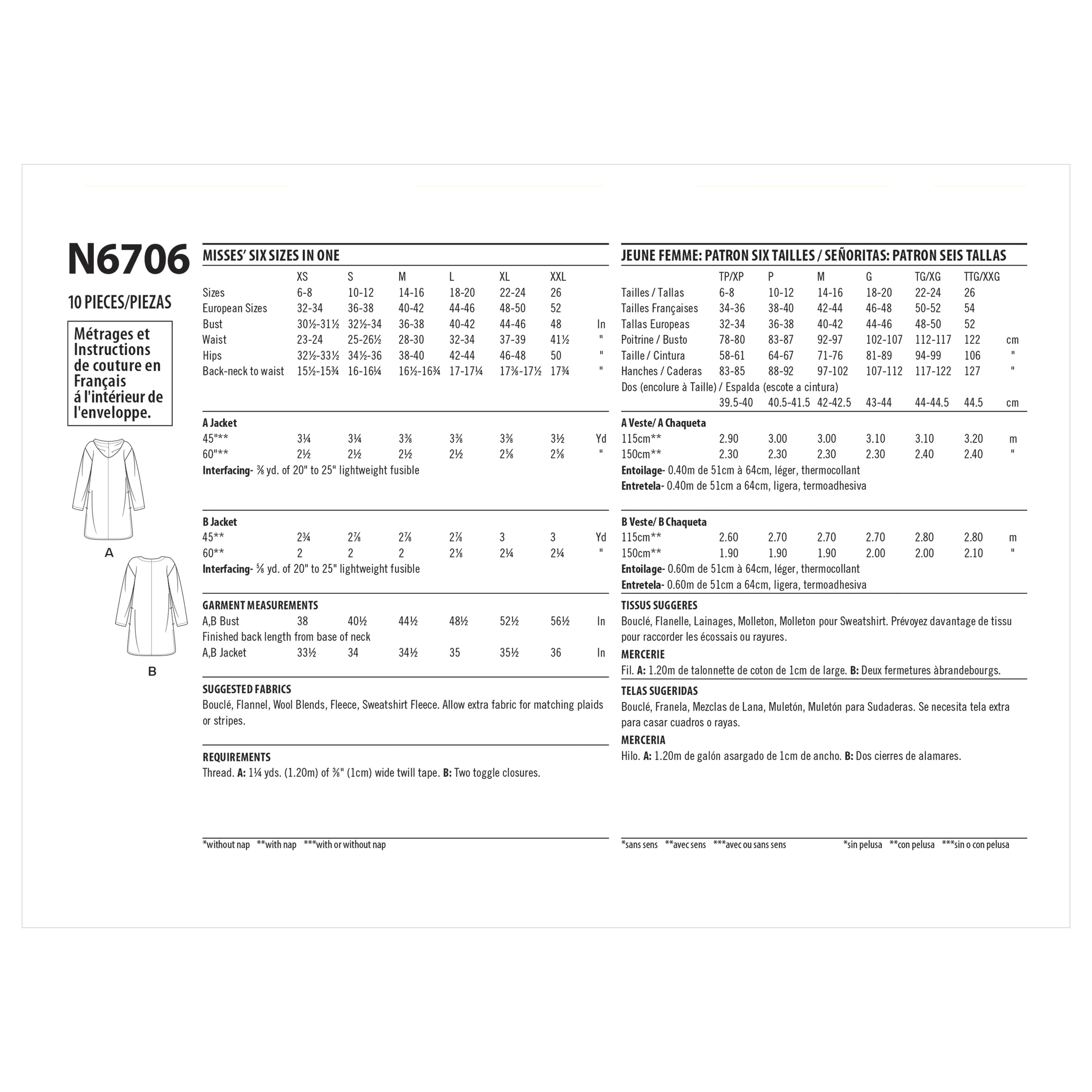 New Look Sewing Pattern 6706 Misses' Jackets