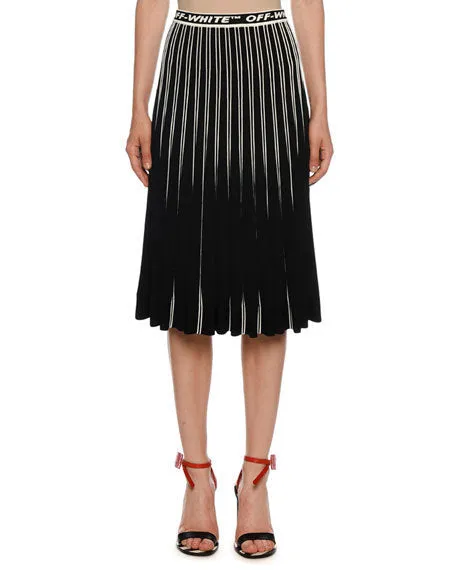 Off-White Colorblocked Plisse Midi Skirt, Black