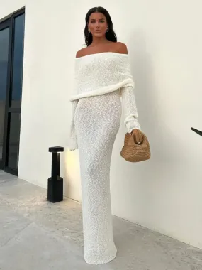Open Shoulder Long Sleeve Knitwear Dress