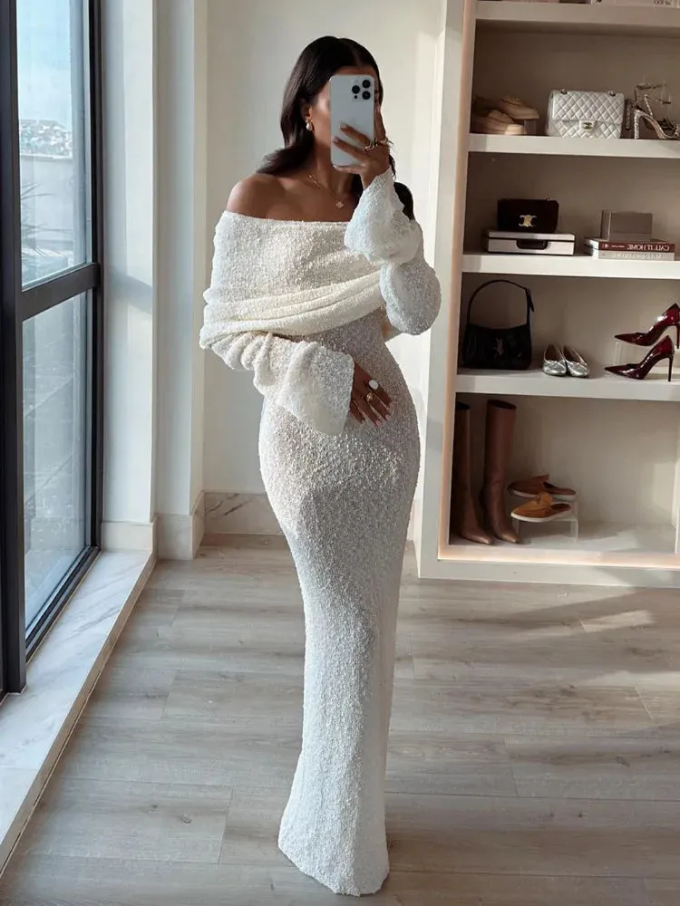 Open Shoulder Long Sleeve Knitwear Dress
