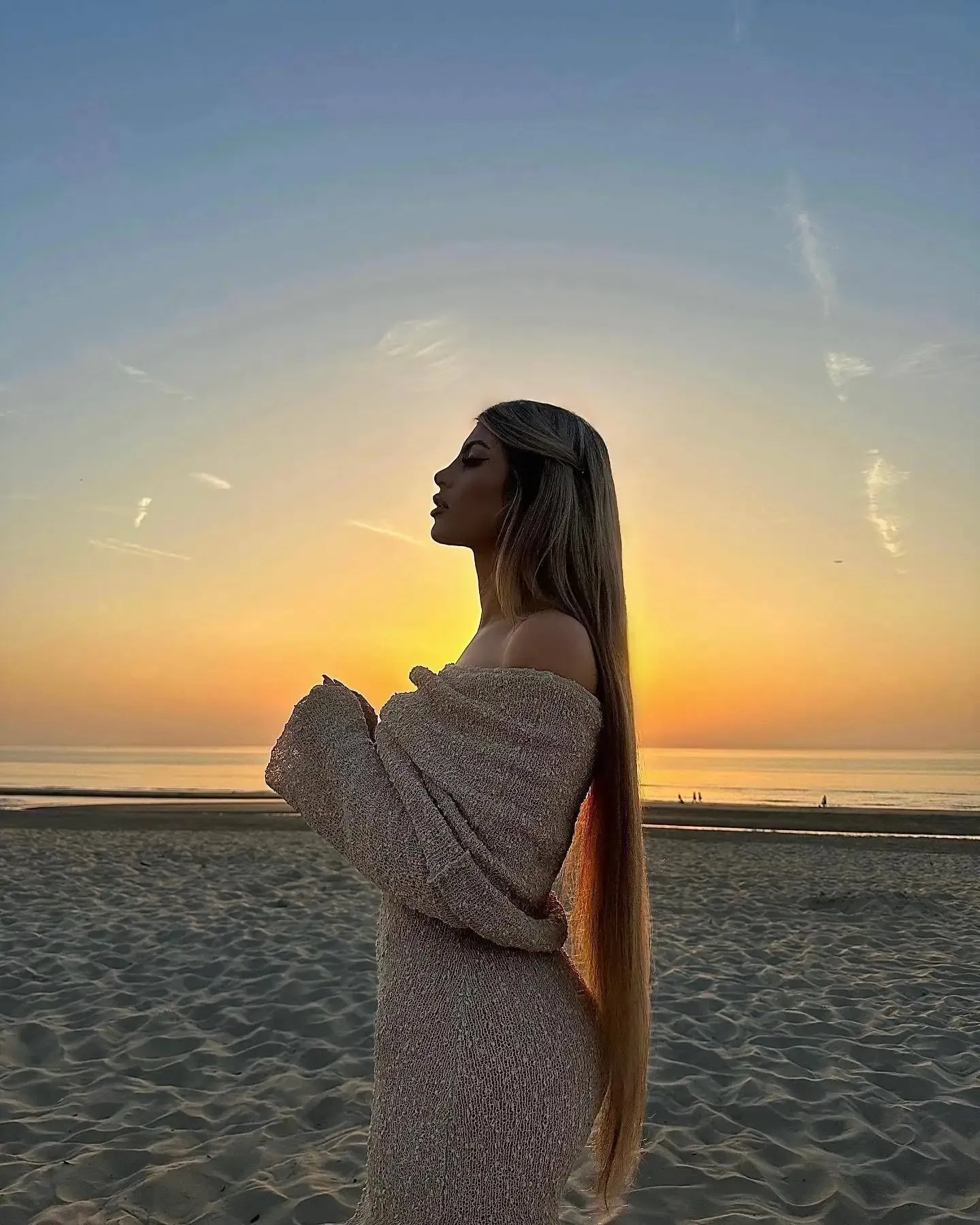 Open Shoulder Long Sleeve Knitwear Dress