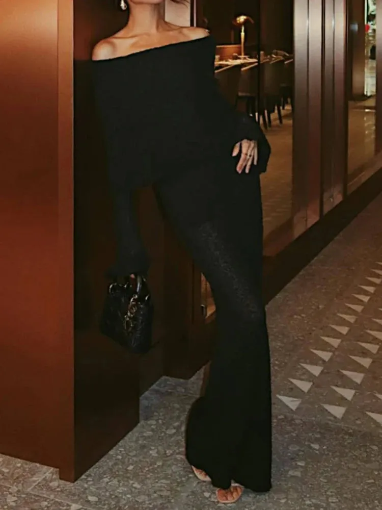 Open Shoulder Long Sleeve Knitwear Dress