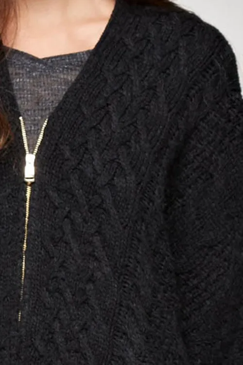 Oversized Cable Knit Zipper Front Poncho