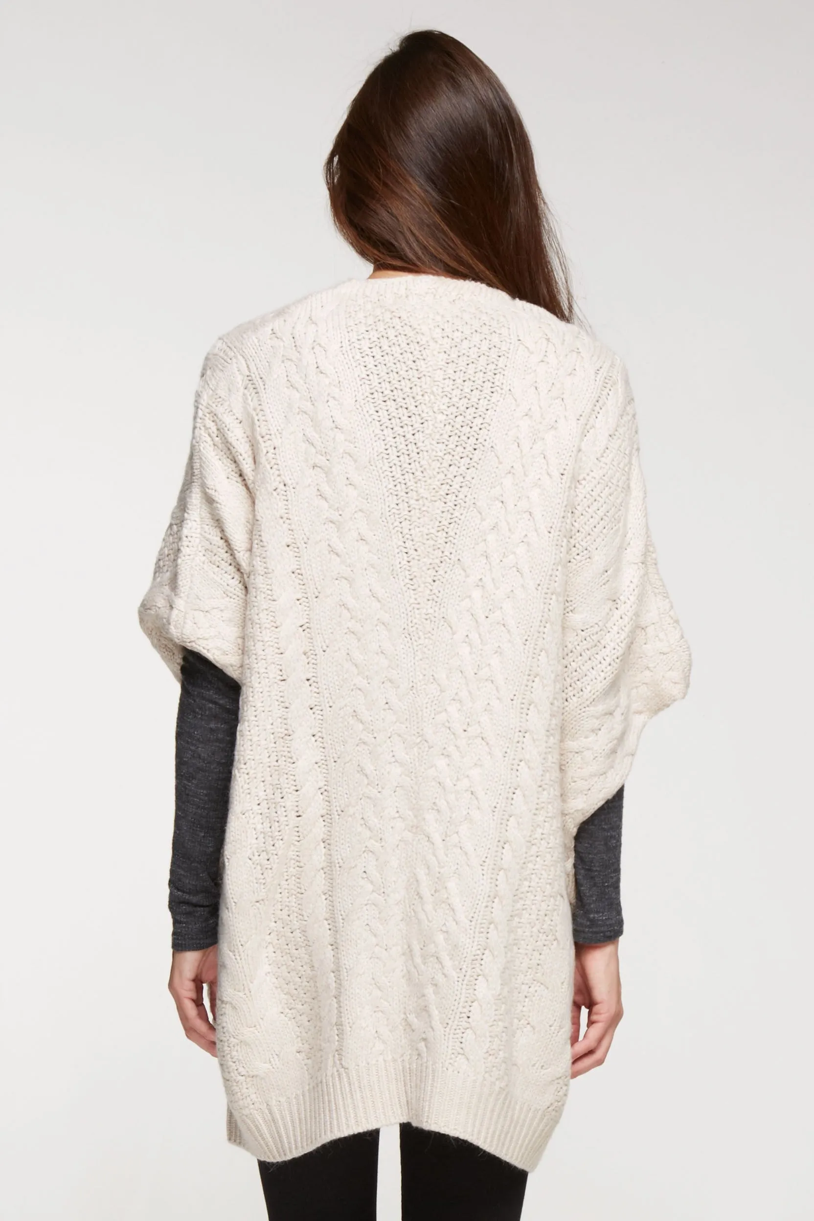 Oversized Cable Knit Zipper Front Poncho