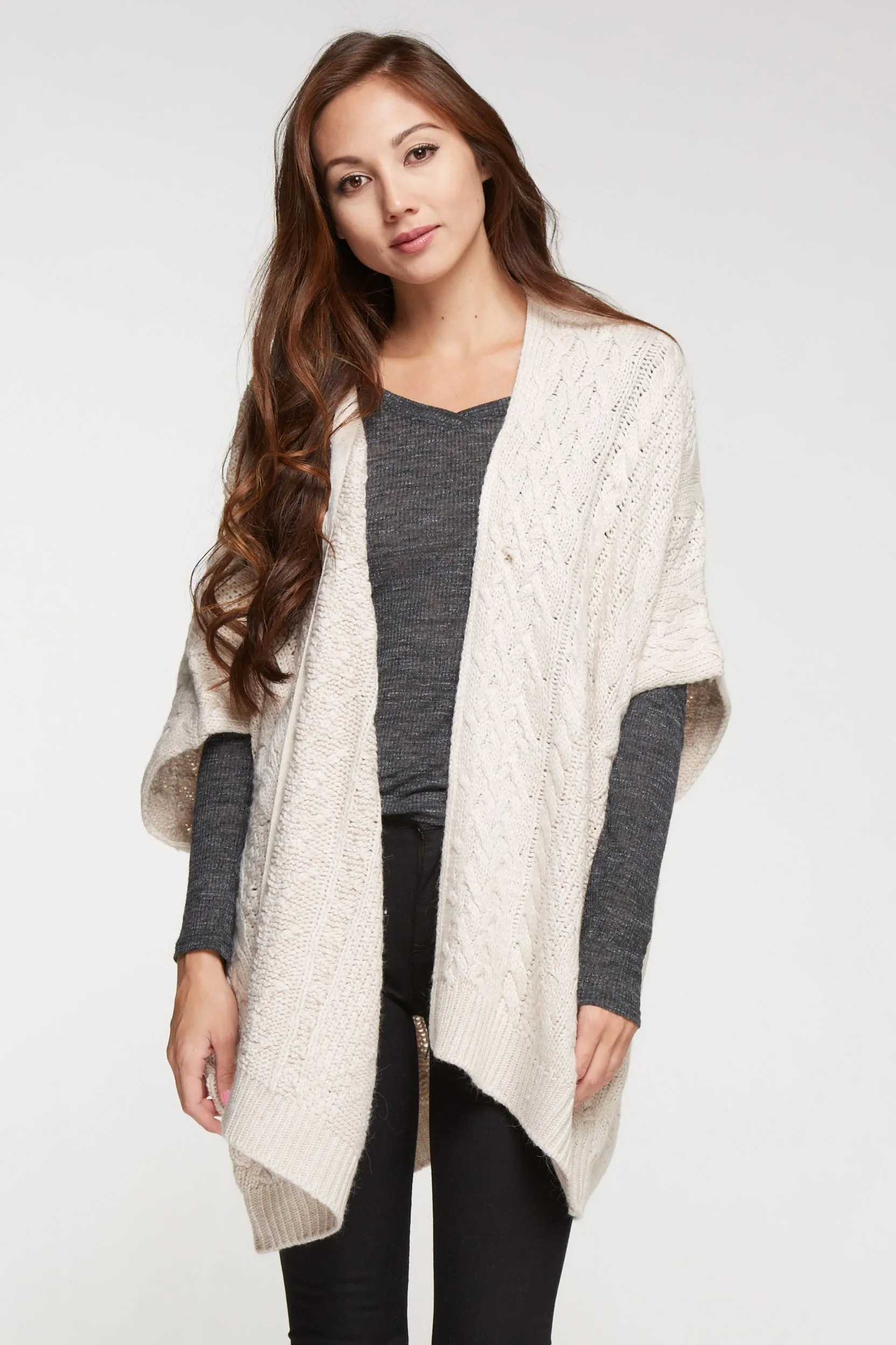 Oversized Cable Knit Zipper Front Poncho