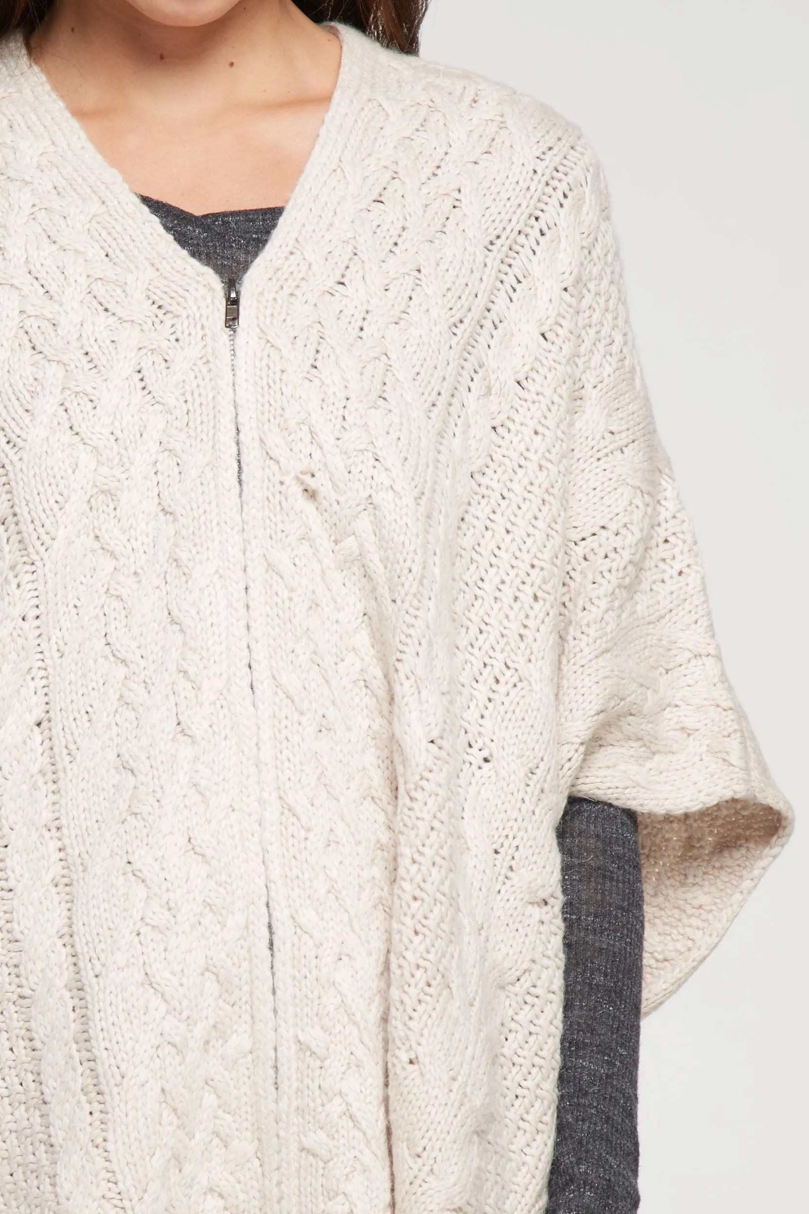 Oversized Cable Knit Zipper Front Poncho