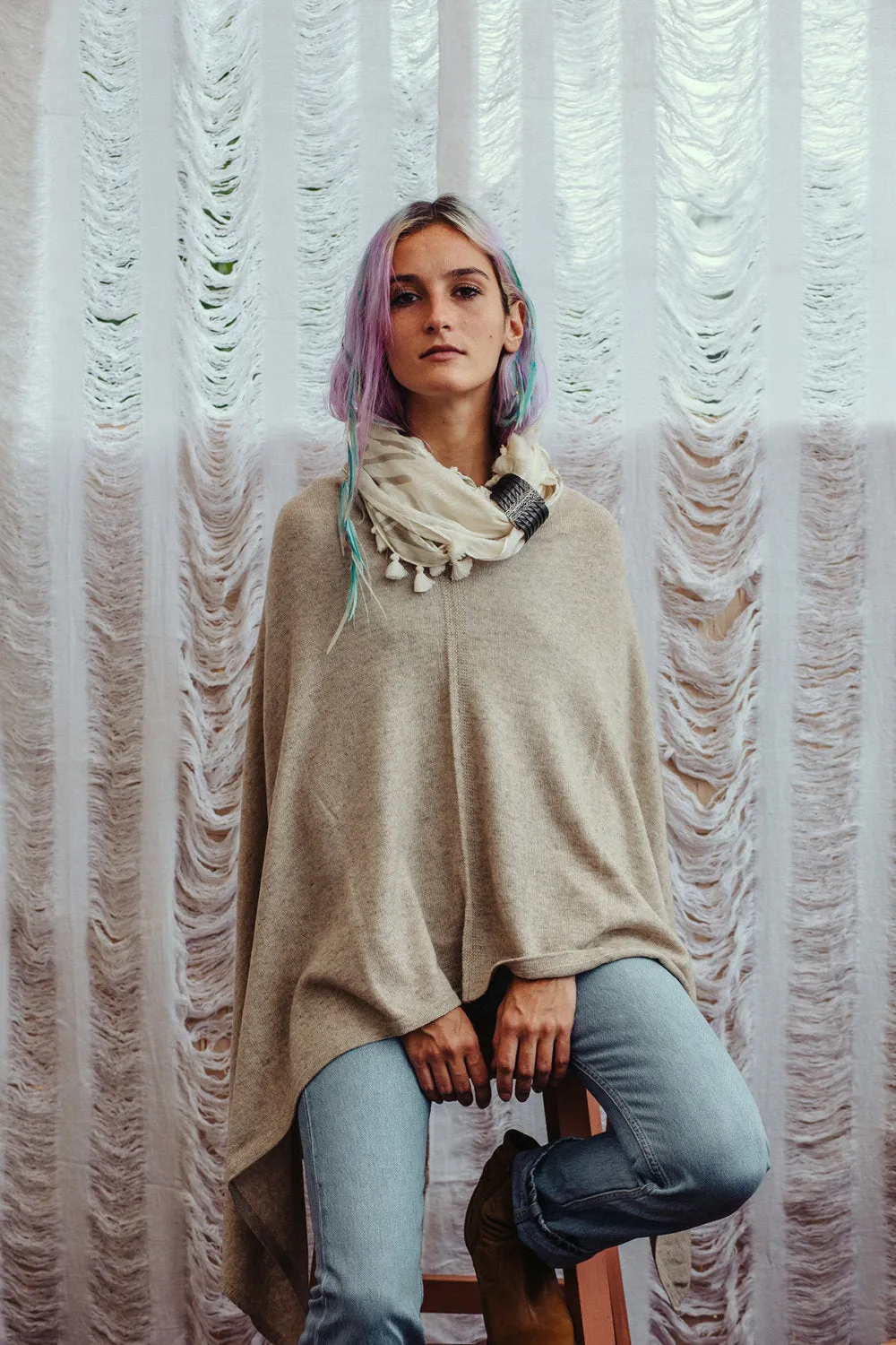 PASHMINA WOOL PONCHO BEIGE