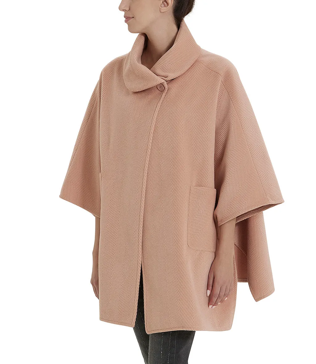 Peach color cape with pockets and lapel collar