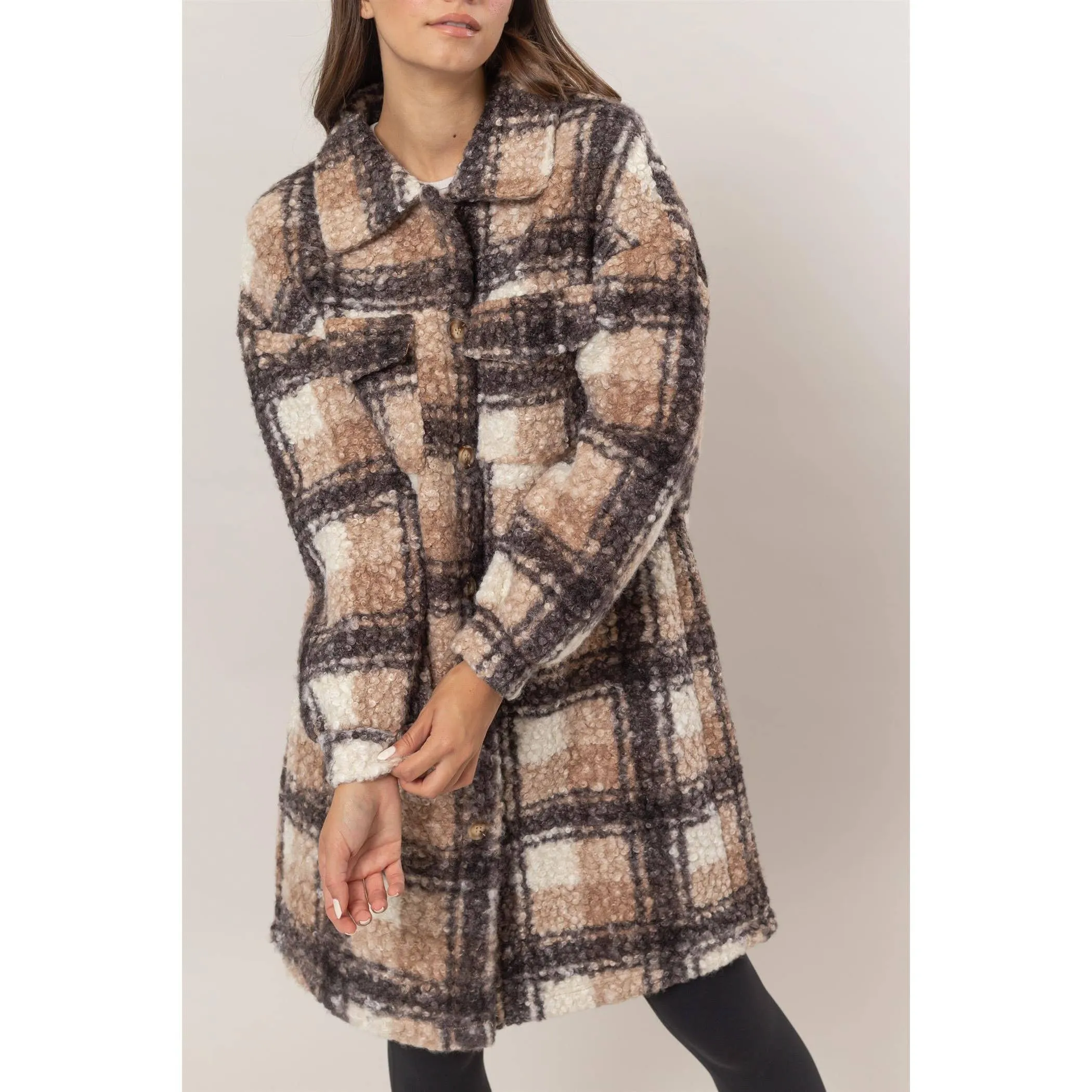 Plaid Boucle Longline Shacket