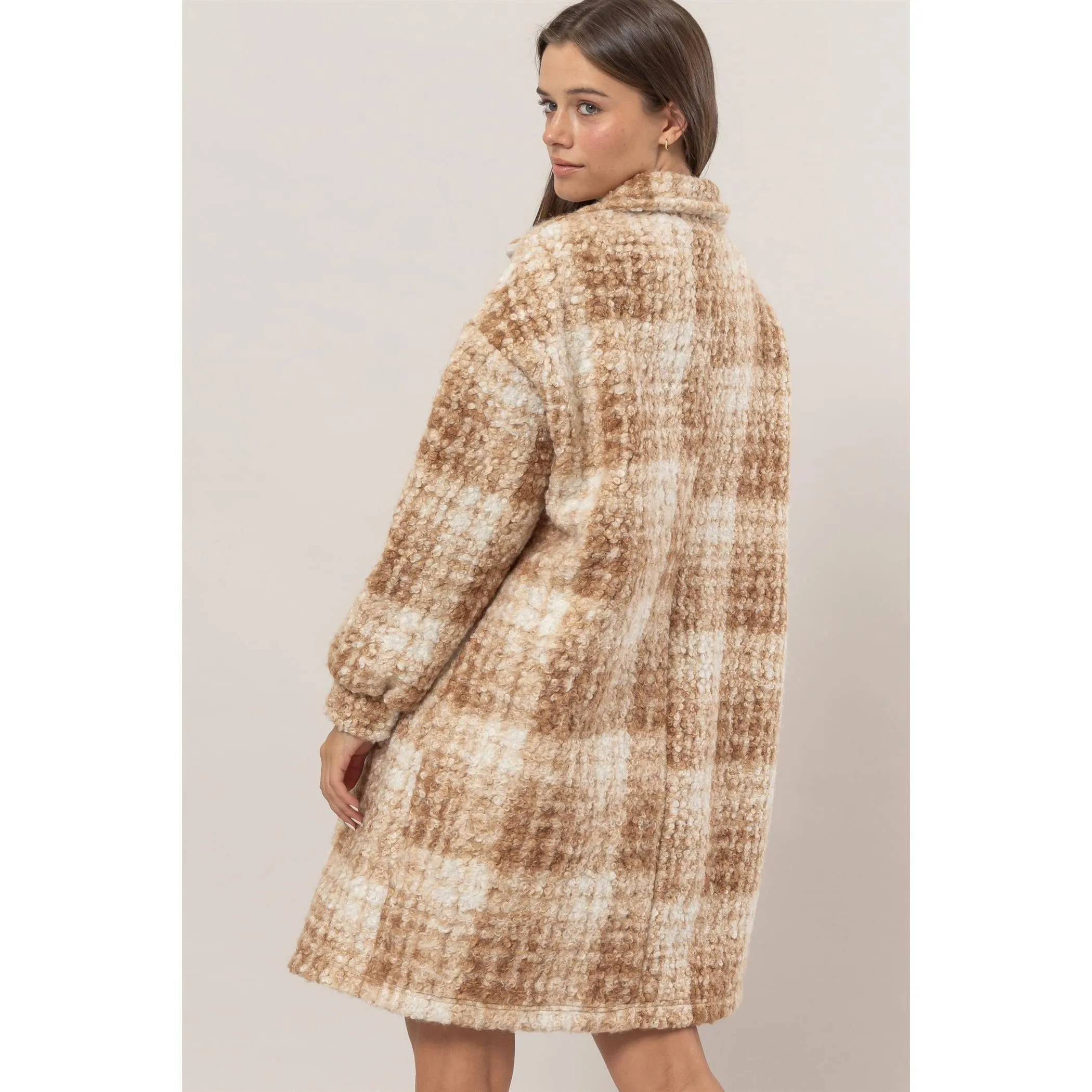 Plaid Boucle Longline Shacket
