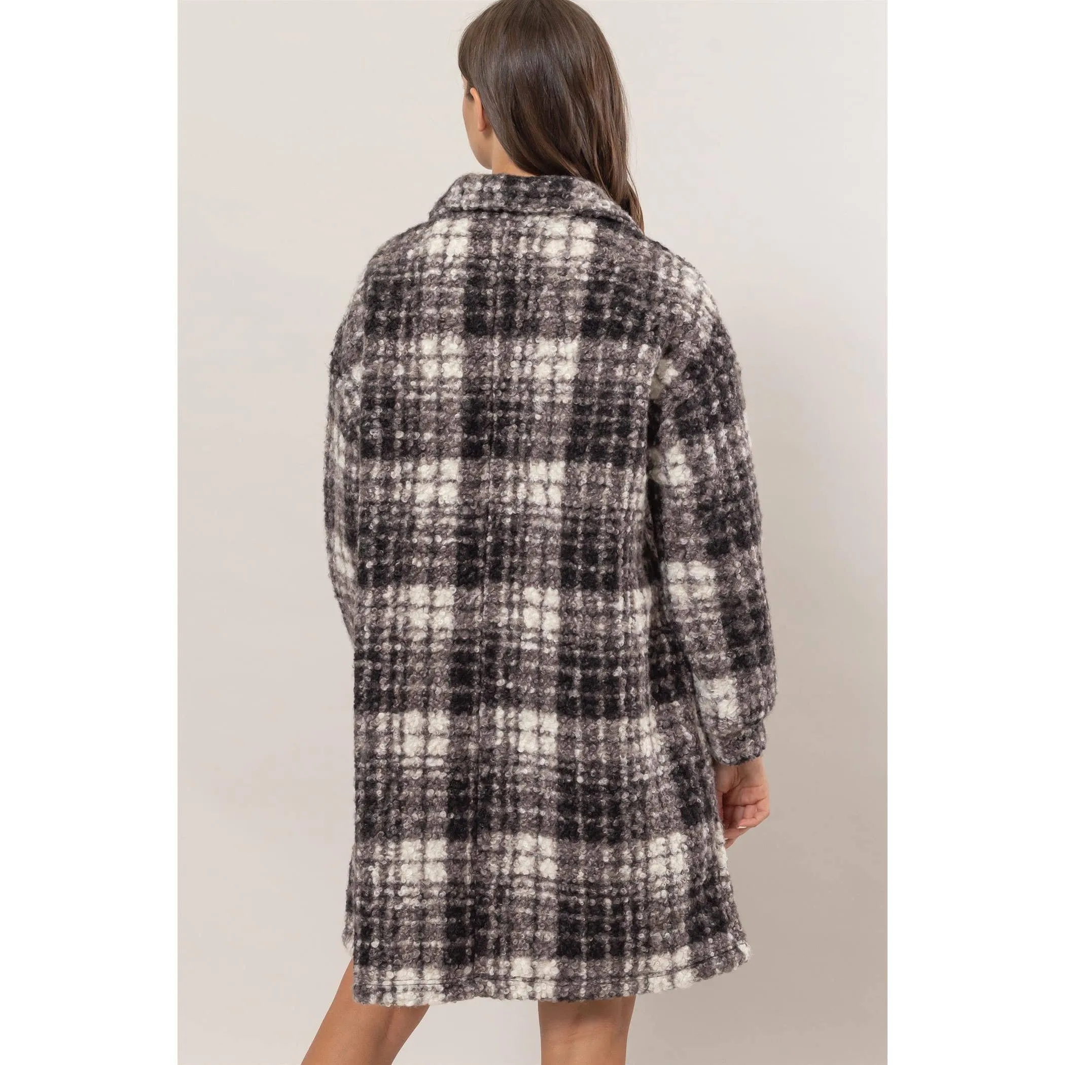 Plaid Boucle Longline Shacket