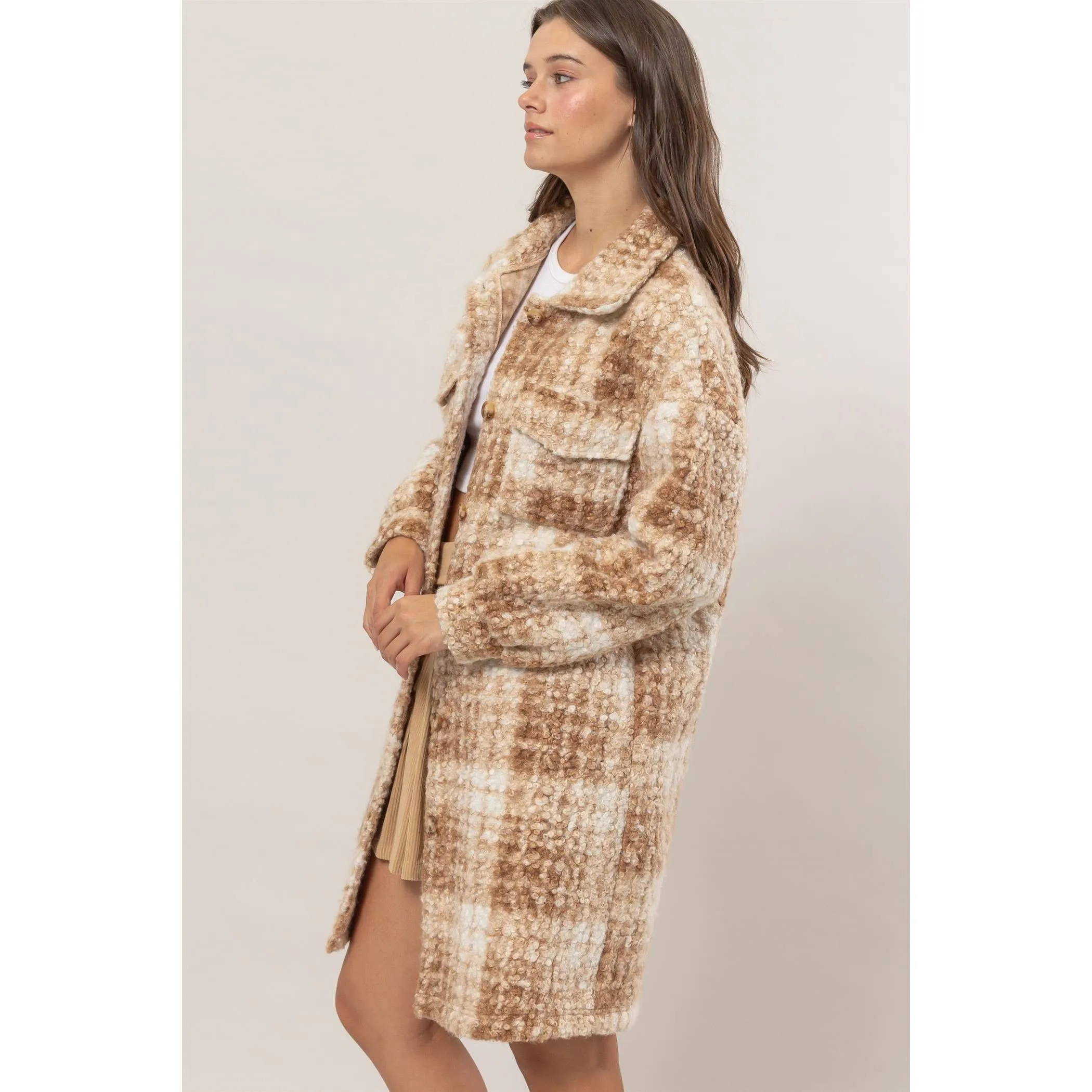 Plaid Boucle Longline Shacket