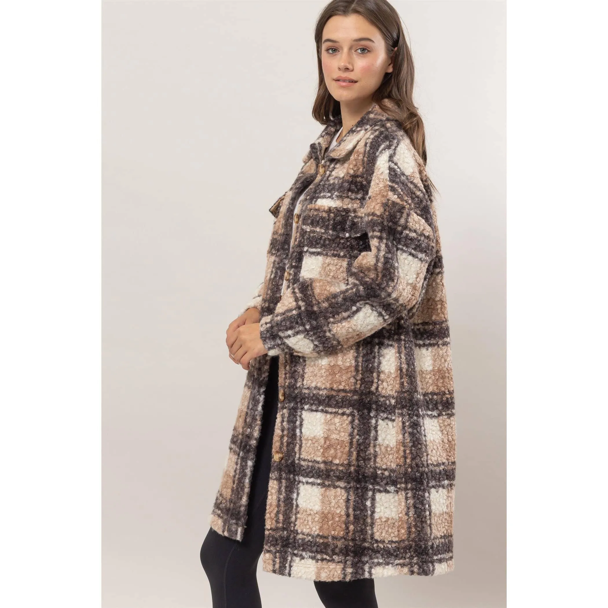 Plaid Boucle Longline Shacket