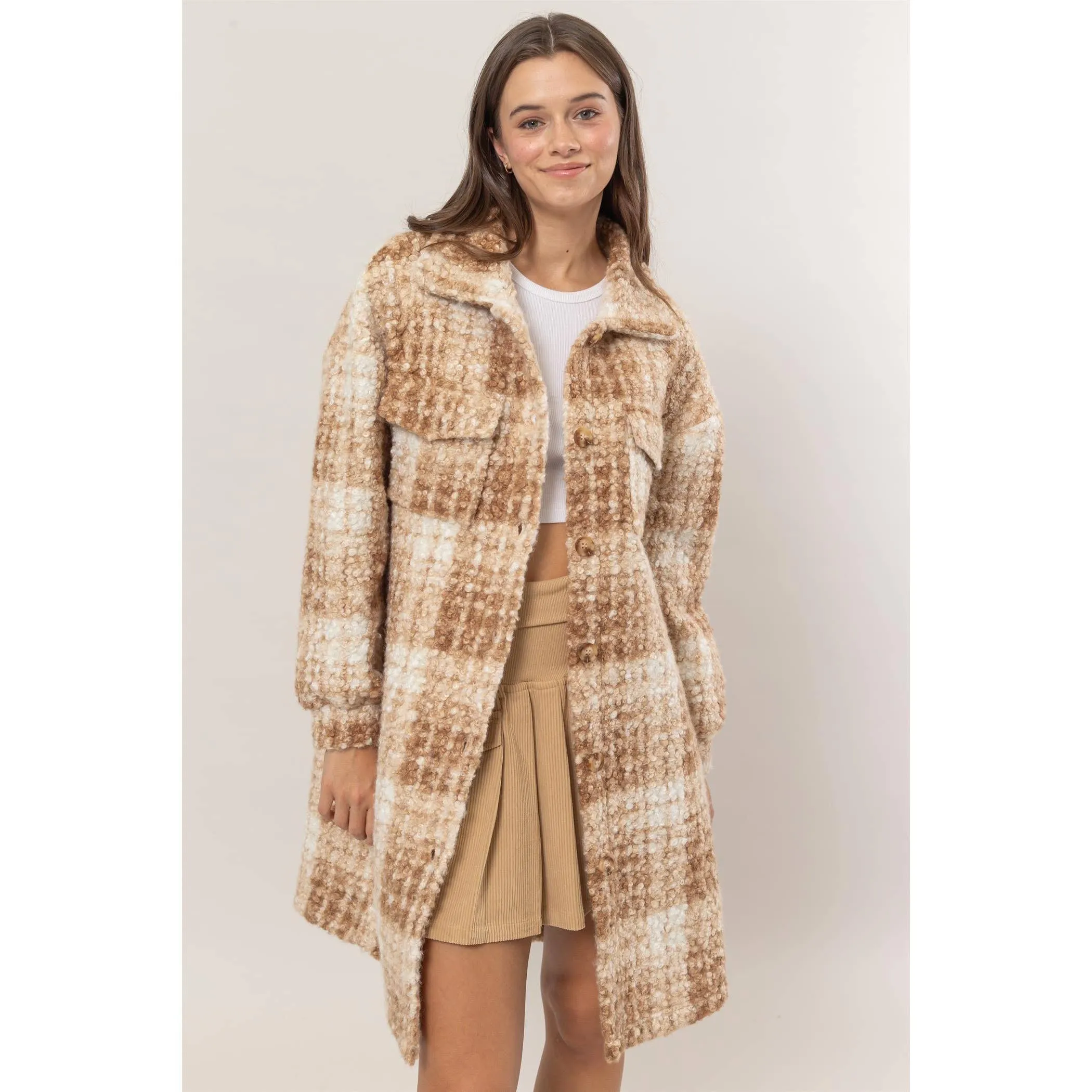 Plaid Boucle Longline Shacket