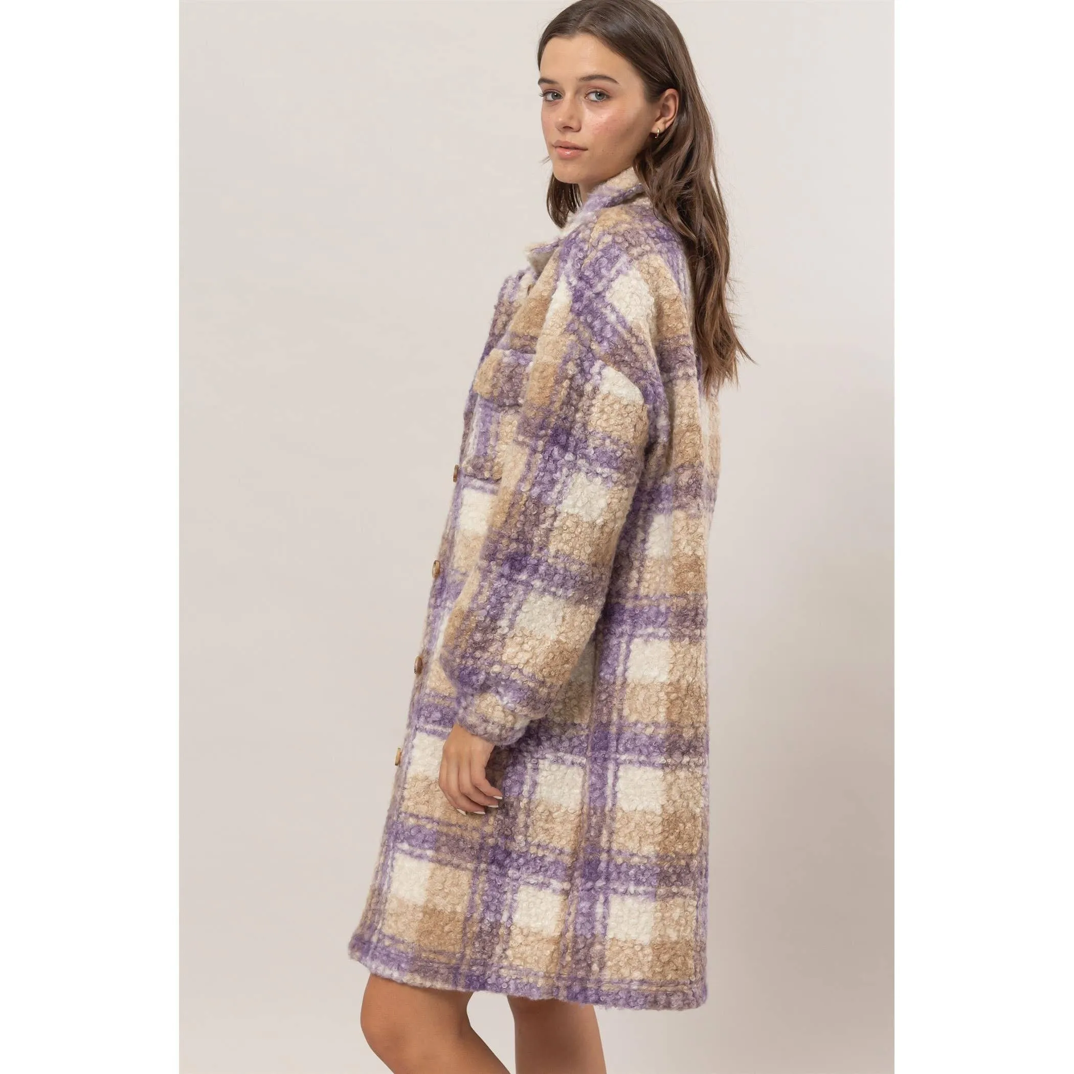 Plaid Boucle Longline Shacket
