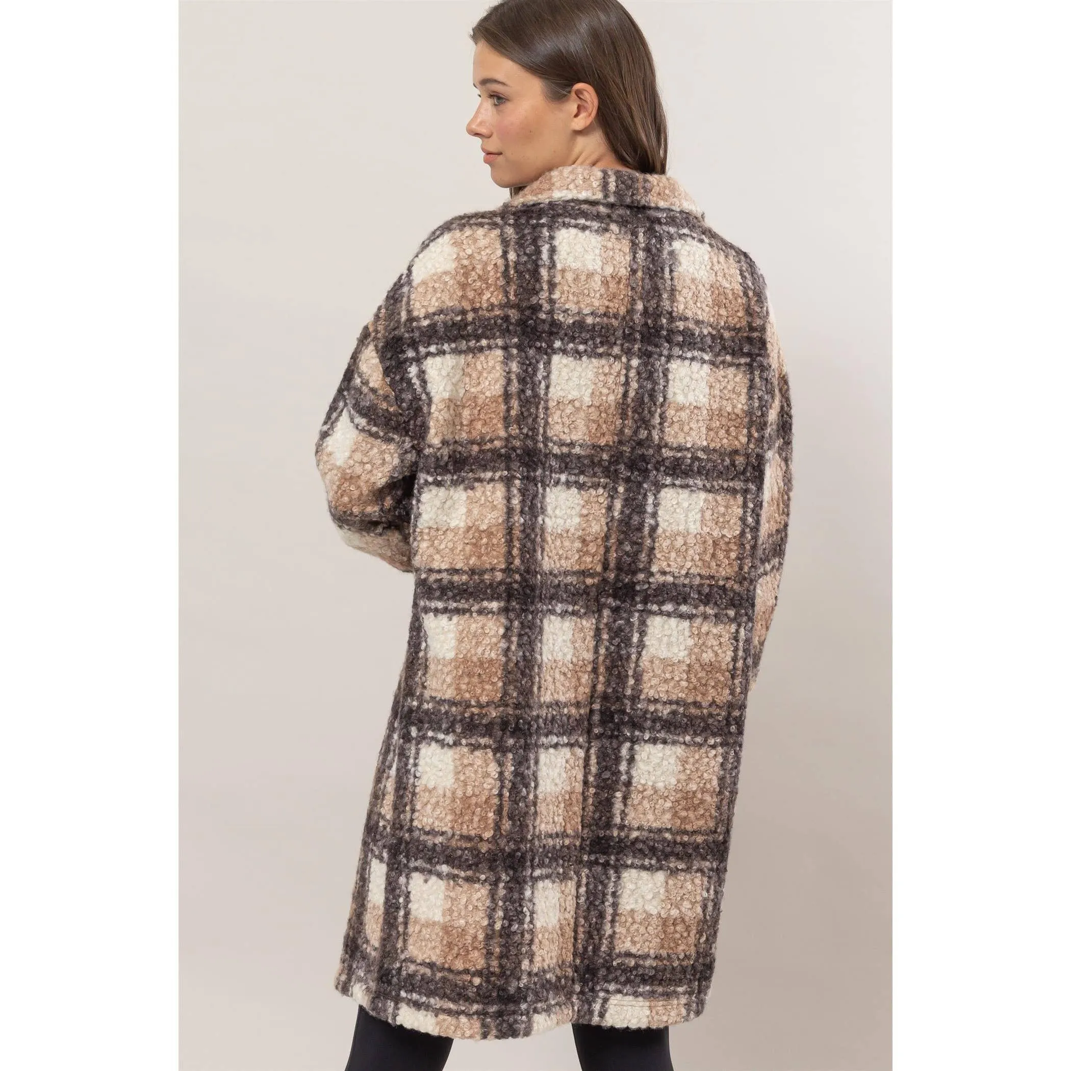 Plaid Boucle Longline Shacket