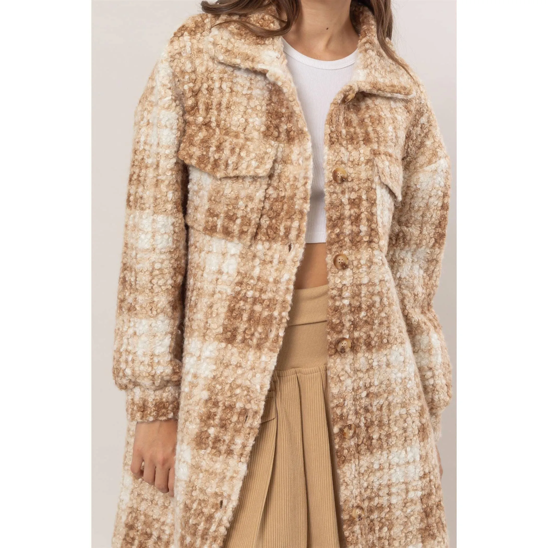 Plaid Boucle Longline Shacket