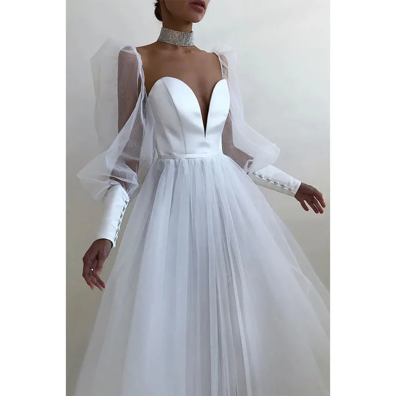 Plunging V-neck Long Sleeves Formal Party Dress Sweet