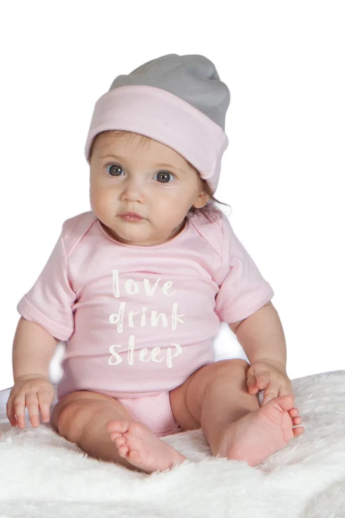 Poncho Baby Organic Onesie - Pink (Love, Drink, Sleep) - Short Sleeves